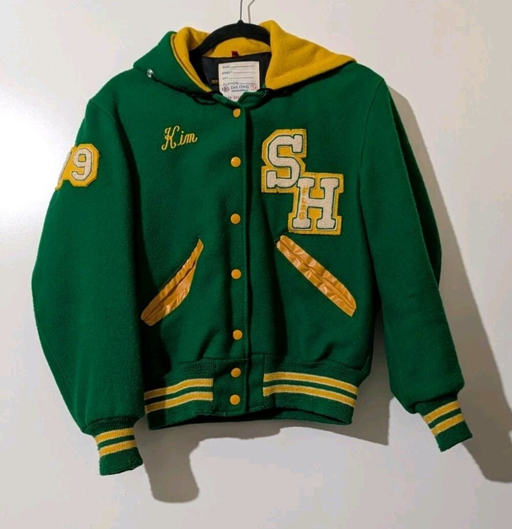South Hills High Huskies DeLong 1970s Letterman Varsity Jacket Flag Majorette C